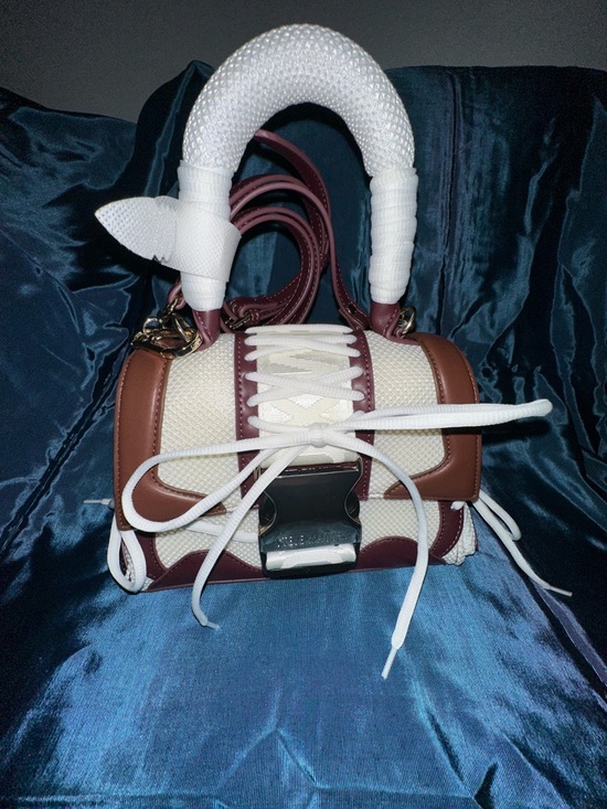 Steve Madden Handbags - Steve Madden White and Brown Mini Lace-Up Satchel